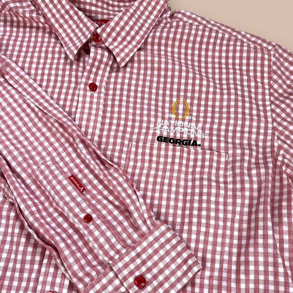 Georgia Bulldogs Shirt Men XL Red Plaid Button Up UGA Football Antigua ‘21 Champ - Picture 1 of 6